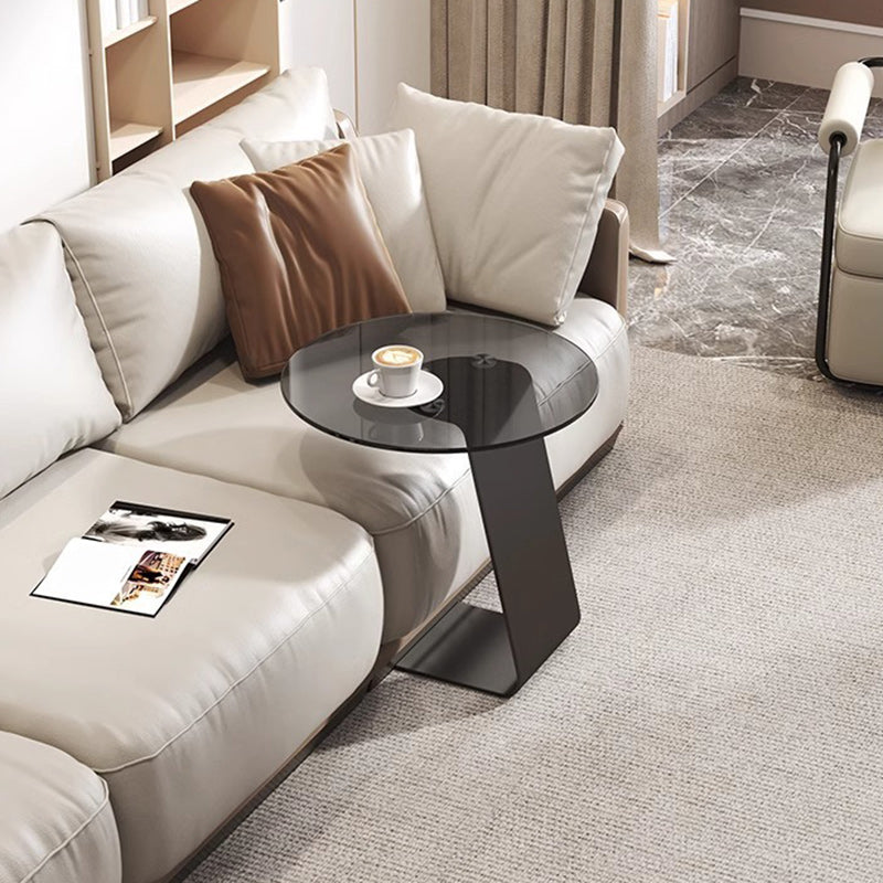 Modern Minimalist Round C-Shaped Glass Carbon Steel End Table For Living Room