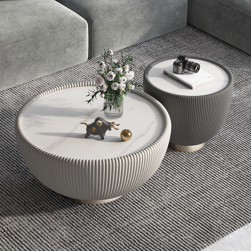 Contemporary Nordic Round Bowl Streak Slab Microfiber Leather Metal Coffee Table For Living Room