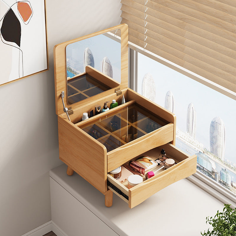 Contemporary Nordic Rectangular Rubber Wood Metal Makeup Vanity 1-Drawer Storage For Bedroom