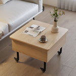 Contemporary Nordic Square Wood Plate Alloy Liftable End Table 1-Storage For Living Room