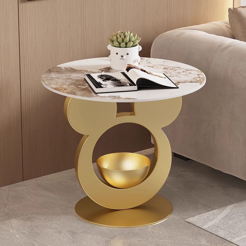 Contemporary Creative Round Mouse Bowl Slab Metal End Table 1-Storage For Living Room