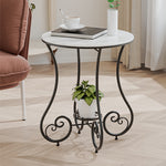 Contemporary Nordic Round Slab Iron Steel End Table 1-Shelf For Living Room