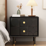 Contemporary Retro Rectangular Arabesque Wood Stainless Steel Nightstand 2-Drawer For Bedside