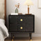 Contemporary Retro Rectangular Arabesque Wood Stainless Steel Nightstand 2-Drawer For Bedside