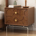 Contemporary Retro Rectangular Arabesque Wood Stainless Steel Nightstand 2-Drawer For Bedside