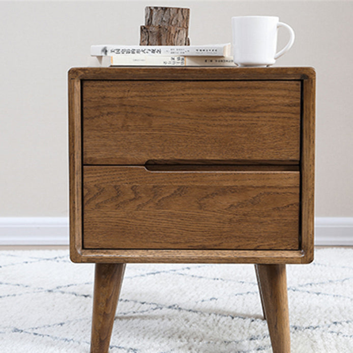 Modern Minimalist Rectangular Solid Wood Nightstand 2-Drawer For Bedside