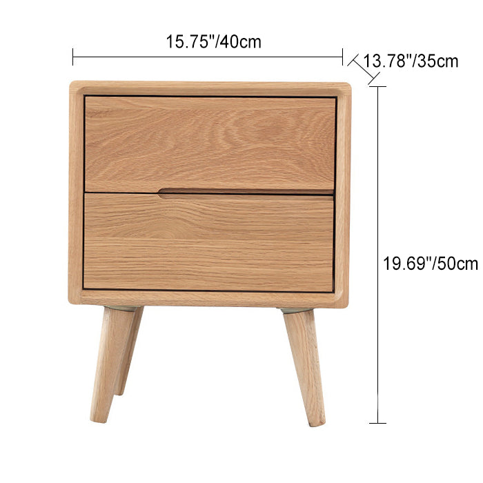 Modern Minimalist Rectangular Solid Wood Nightstand 2-Drawer For Bedside