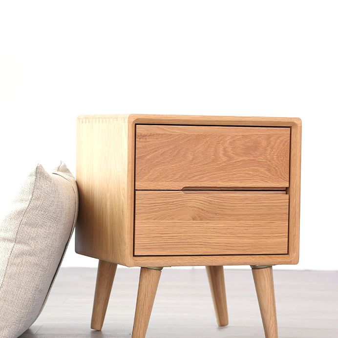 Modern Minimalist Rectangular Solid Wood Nightstand 2-Drawer For Bedside