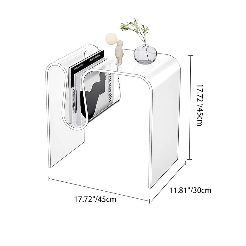 Modern Minimalist M-Shaped Rectangular Acrylic End-Table 1-Storage For Living Room