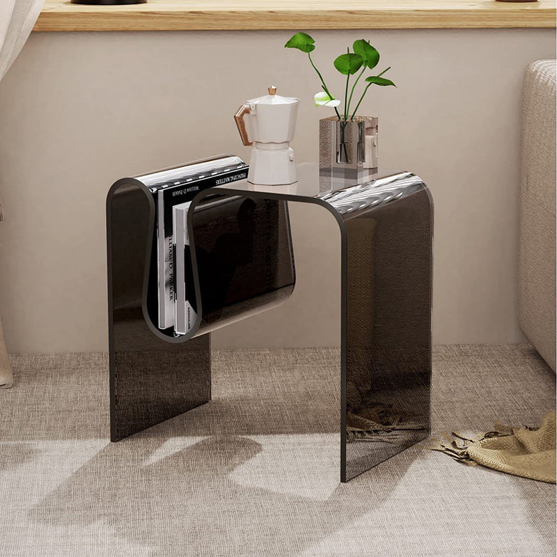 Modern Minimalist M-Shaped Rectangular Acrylic End-Table 1-Storage For Living Room