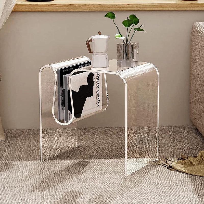 Modern Minimalist M-Shaped Rectangular Acrylic End-Table 1-Storage For Living Room