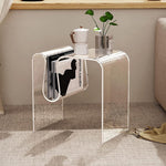 Modern Minimalist M-Shaped Rectangular Acrylic End-Table 1-Storage For Living Room