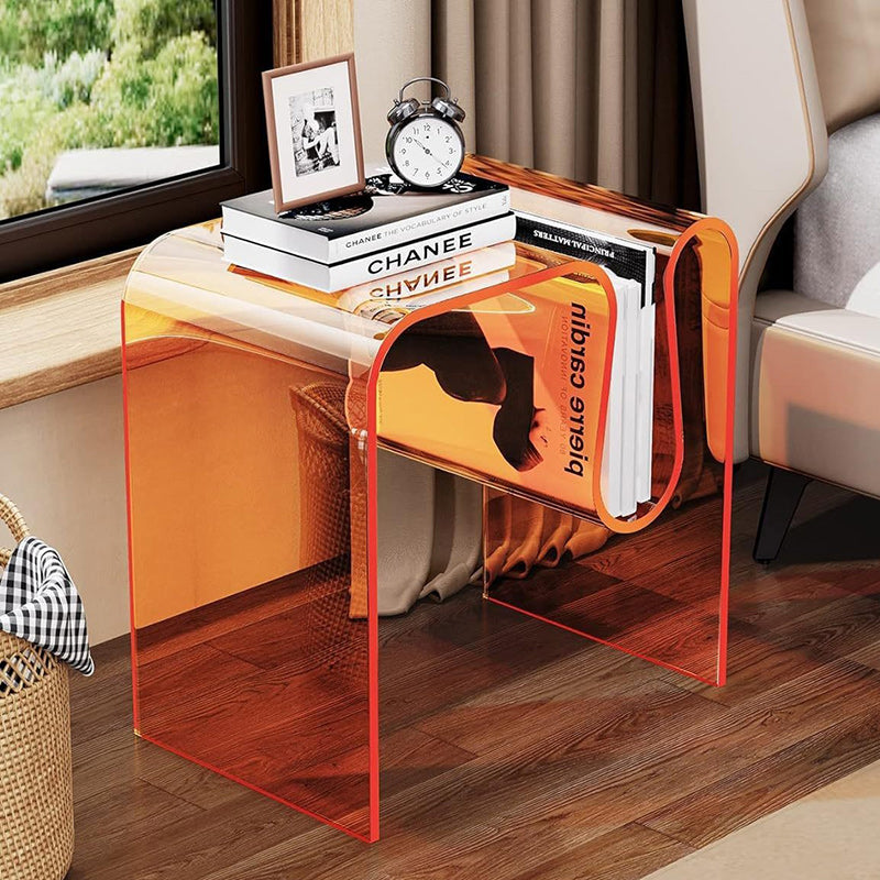 Modern Minimalist M-Shaped Rectangular Acrylic End-Table 1-Storage For Living Room