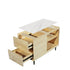 Modern Simplicity Rectangular Leather Solid Wood Slab Side Table 2-Drawer For Living Room
