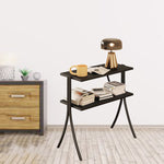 Contemporary Retro Rectangular Y-Shape Frame Solid Wood Iron Side Table 2-Tier For Living Room