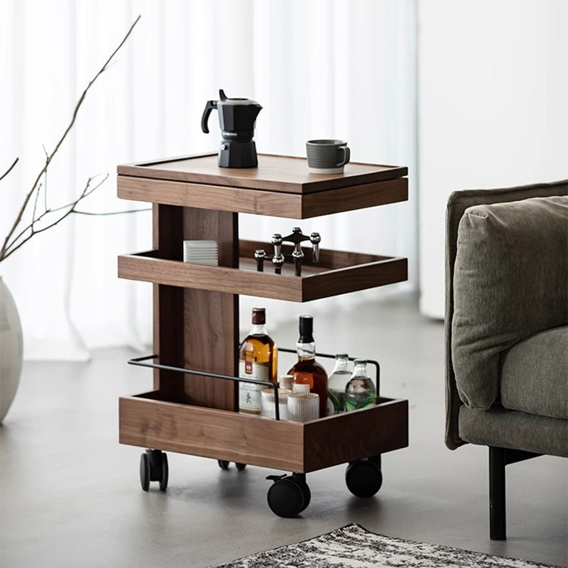 Modern Minimalist Rectangular Walnut Steel ABS Side Table 3-Tier Movable For Living Room