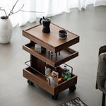 Modern Minimalist Rectangular Walnut Steel ABS Side Table 3-Tier Movable For Living Room