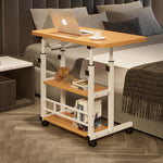 Modern Minimalist Rectangular Wood Iron End Table 3-Tier Height Adjustable For Study