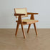 Traditional Japanese Weaving Rattan Wood Square Rectangular V Shape Frame Dining Chair Backrest Armrest For Dining Room