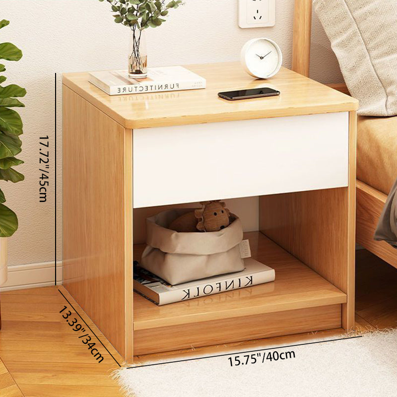 Modern Simplicity Square Tabletop Density Board Nightstand 1-Drawer For Bedroom