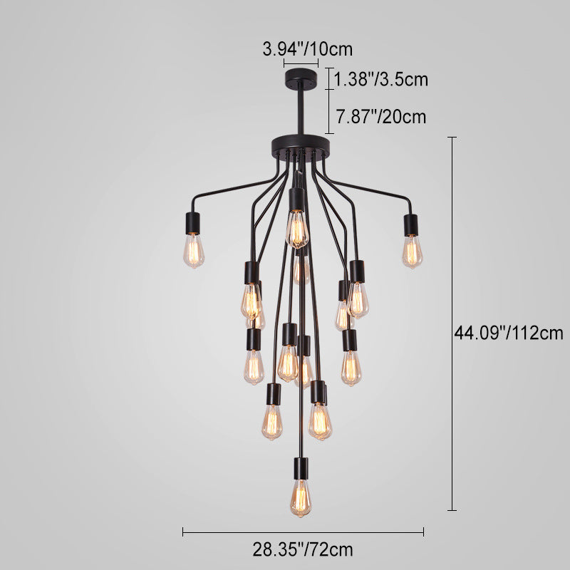 Traditional Vintage Iron Branch Glass Shade 16/22-Light Chandelier For Living Room