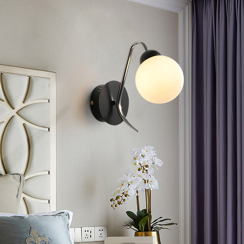 Modern Minimalist Iron Glass Circular Arc Ball 1-Light Wall Sconce Lamp For Bedside