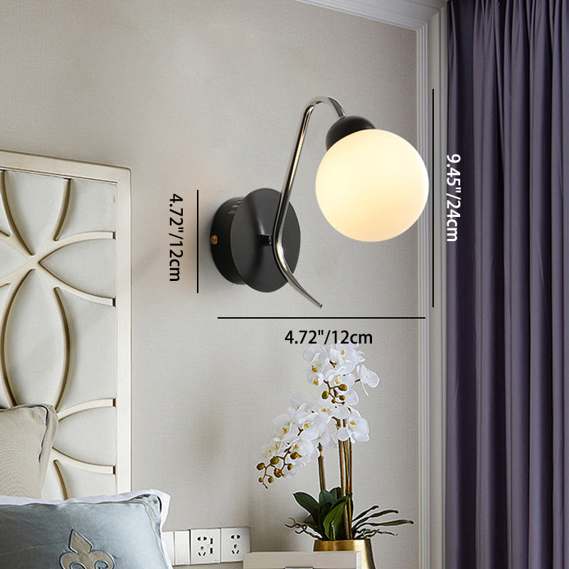 Modern Minimalist Iron Glass Circular Arc Ball 1-Light Wall Sconce Lamp For Bedside