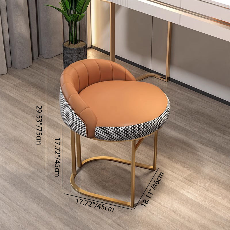 Contemporary Nordic Round Iron Leather Vanity Stool Backrest Armless For Bedroom