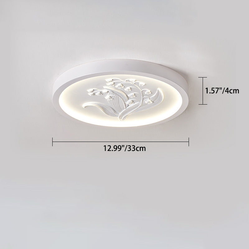 Modern Art Deco Round Bellflower Iron Resin Acrylic LED Flush Mount Ceiling Light For Bedroom