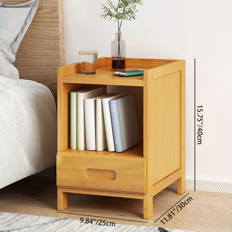 Modern Minimalist Rectangular Desktop Bamboo Nightstand 1/2-Drawer For Bedroom