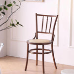 Traditional Vintage Round Wood Rattan Chair Backrest Armless For Living Room