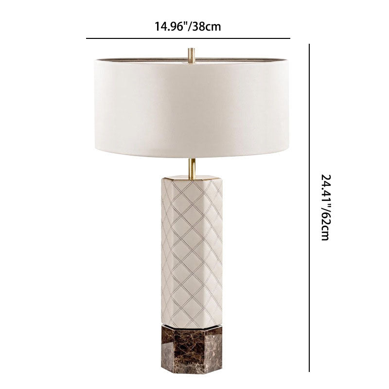 Modern Mid-Century Cylindrical Circular Hexagonal Column Leather Fabric Metal 1-Light Table Lamp