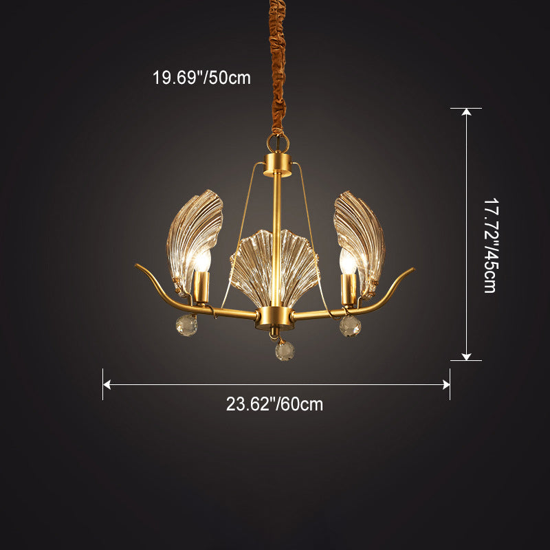 Contemporary Luxury Branch Leaf All Copper Glass 3/6/8 Light Chandelier For Living Room