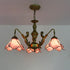 Traditional Tiffany Floral Iron Glass 3/5 Light Chandelier For Living Room