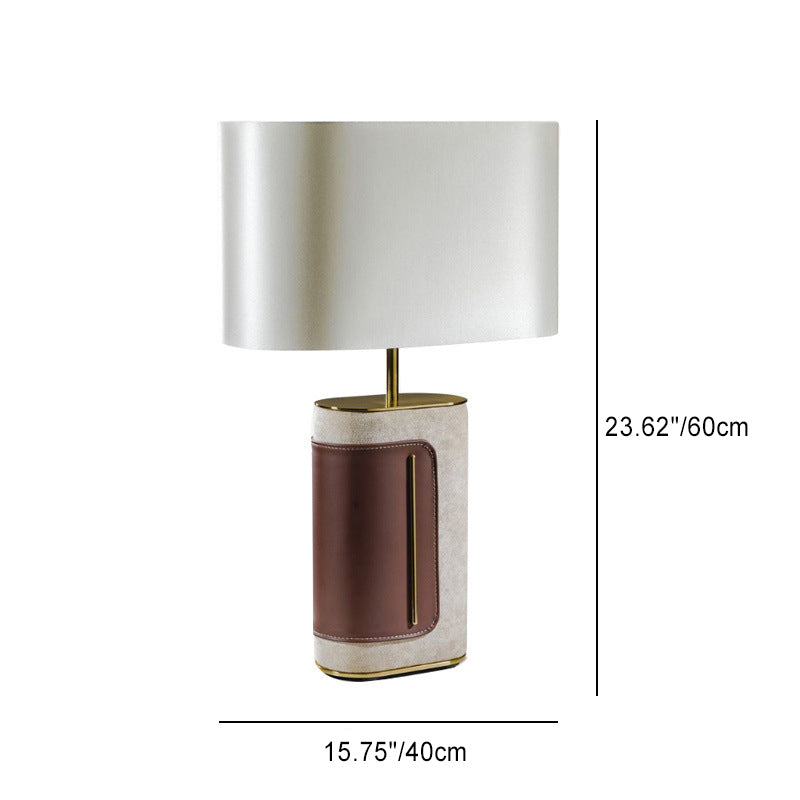 Contemporary Luxury Rectangular Oval Leather Iron Fabric 1-Light Table Lamp For Living Room