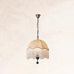 Traditional French Round Tassel Iron Wood Fabric 3-Light Pendant Light For Living Room