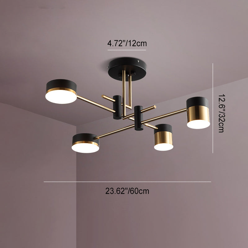 Contemporary Scandinavian Iron Acrylic Round LED Semi-Flush Mount Ceiling Light For Living Room