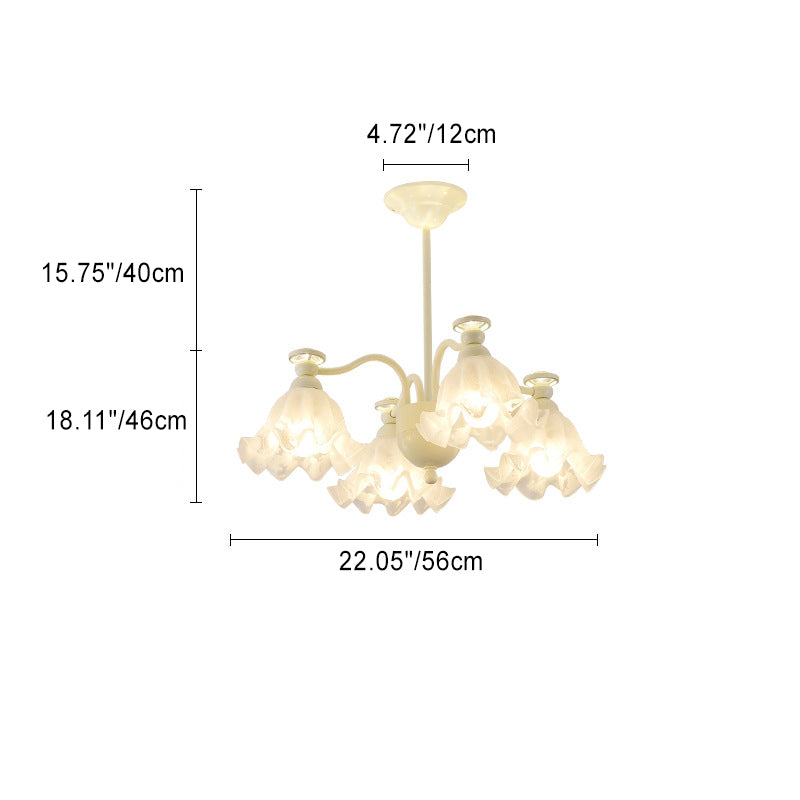 Traditional French Iron Glass Flower 4/6/8 Light Chandelier For Living Room