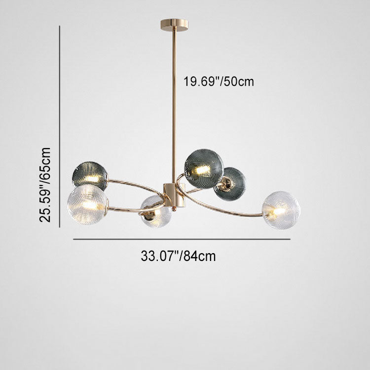 Contemporary Nordic Branch Line Orb Hardware Glass 6/8/12 Light Chandelier For Living Room