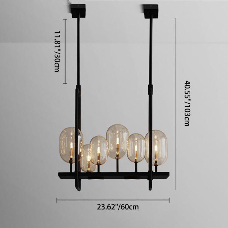 Contemporary Creative Rectangle Orb Iron Hardware Glass 6-Light LED Island Light Chandelier For Living Room