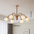 Contemporary Scandinavian Branch Curved Pole Orb Hemp Rope Solid Wood Glass 3/5/6 Light Chandelier for Living Room