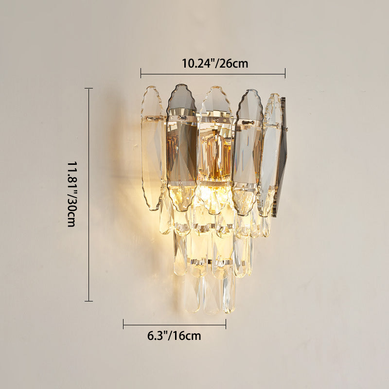 Modern Luxury Brilliant Crystal Stack Iron 2-Light Wall Sconce Lamp For Living Room