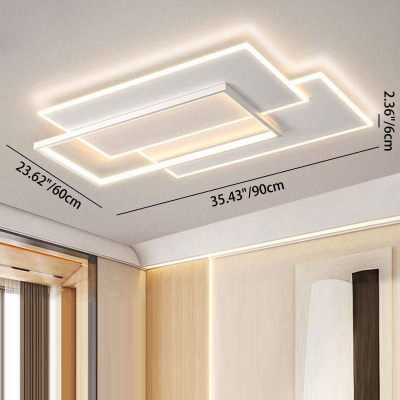 Modern Minimalist Square Rectangular Wavy Acrylic Iron LED Flush Mount Ceiling Light For Bedroom