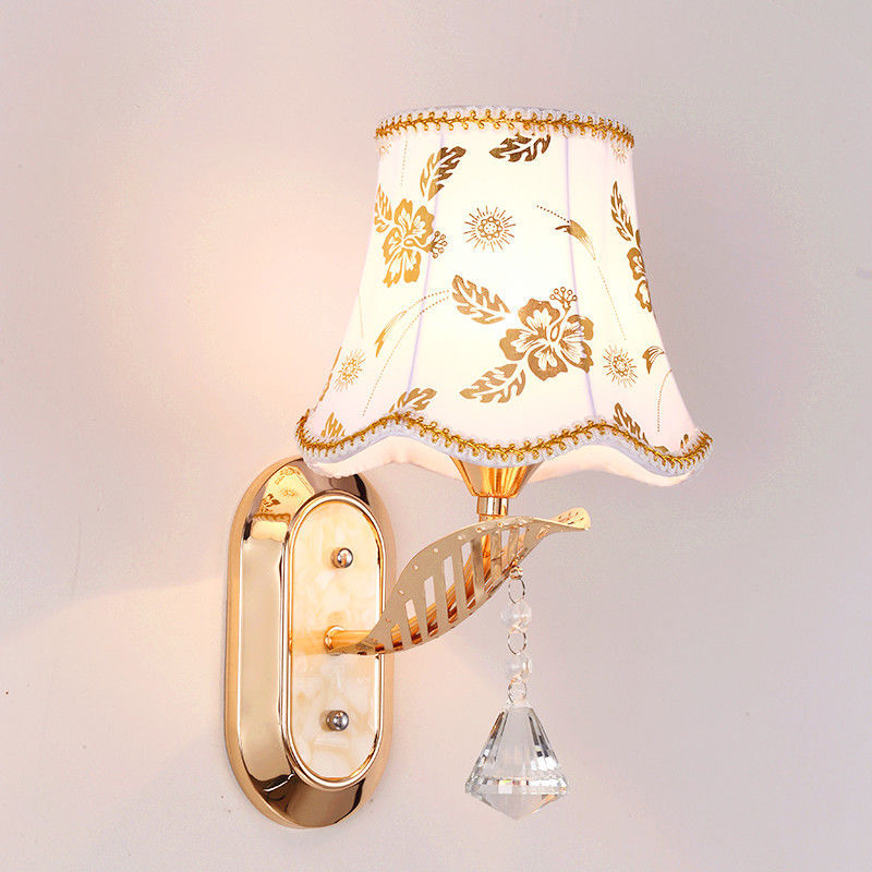 Traditional European Floral Fabric Iron 1/2 Light Wall Sconce Lamp For Living Room