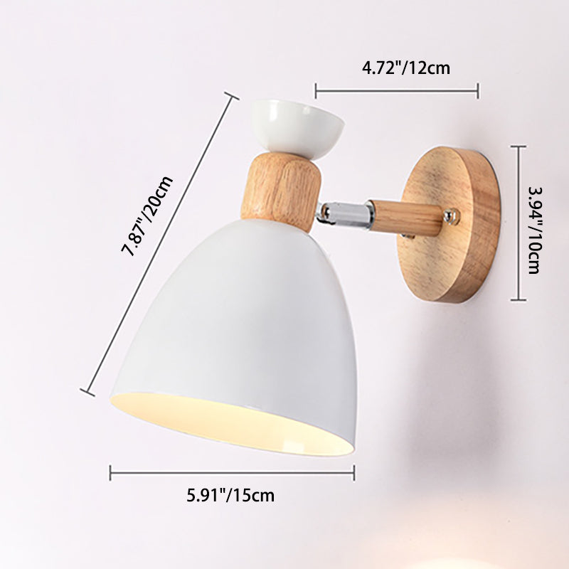 Modern Minimalist Round Horn Aluminum Wood 1-Light Wall Sconce Lamp For Bedroom