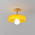 Modern Minimalist Round Wood Glass 1-Light Semi-Flush Mount Ceiling Light For Living Room