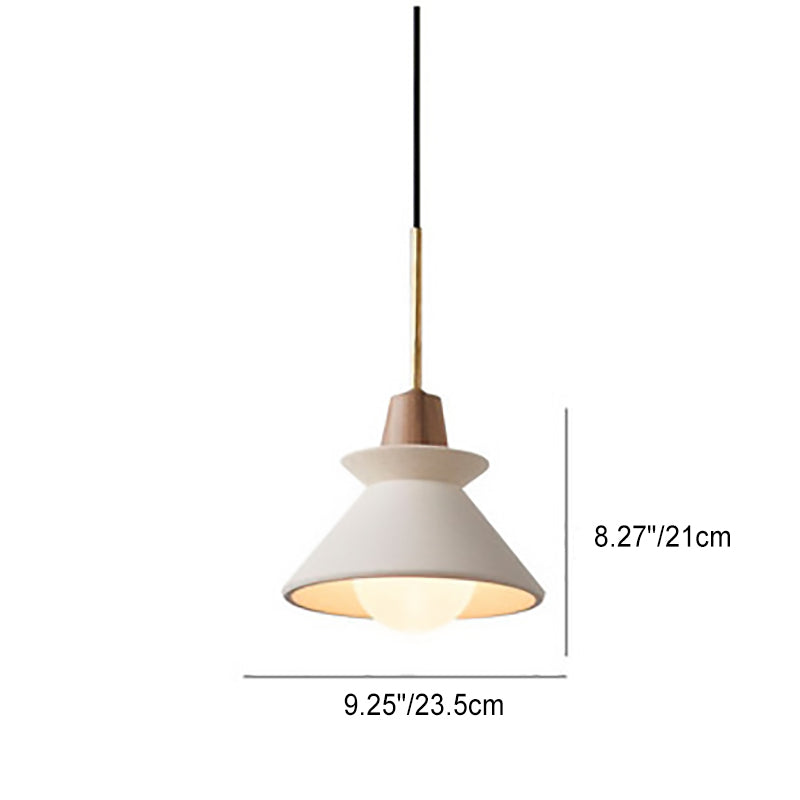 Contemporary Scandinavian Cone Funnel Wood Cement 1-Light Pendant Light For Living Room