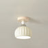 Contemporary Scandinavian Cream Ceramic Geometric Round Shade 1-Light Semi-Flush Mount Ceiling Light For Living Room