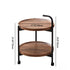 Modern Minimalist Round Iron Wood Coffee Table 2-Tier For Living Room