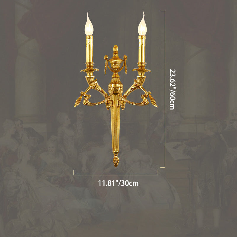 Traditional European Brass Candle Candleholder 2-Light Wall Sconce Lamp For Bedroom